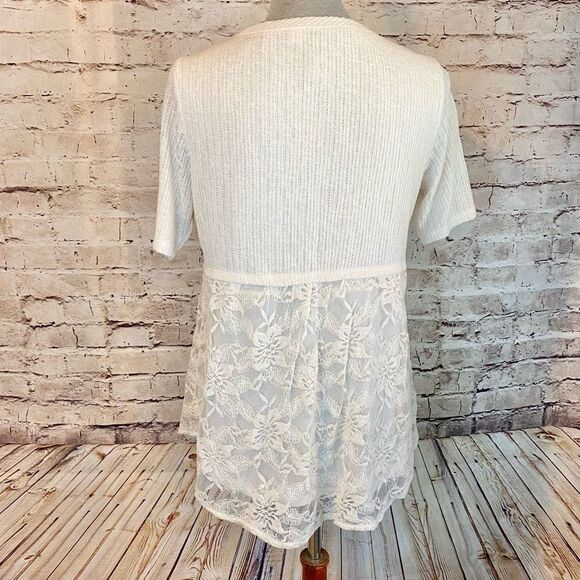 LC Lauren Conrad Lace Layered Babydoll Top Short Sleeve Cream Delicate Size S - Picture 5 of 8